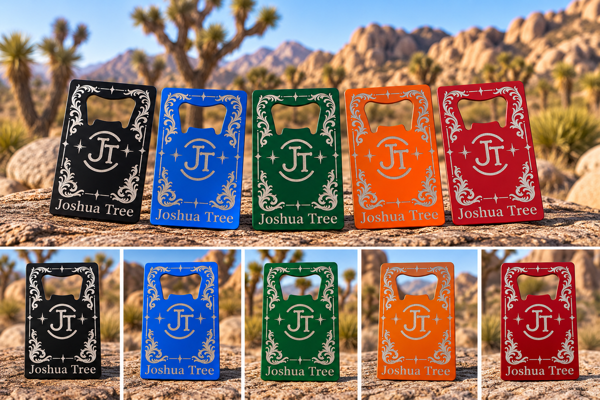 Joshua Tree Wallet-Size Stainless Steel Bottle Openers – Original Laser-Engraved Designs