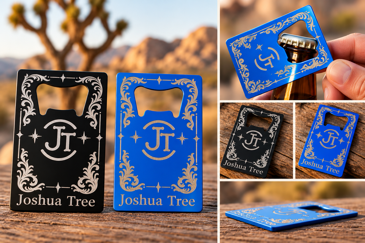 Joshua Tree Wallet-Size Stainless Steel Bottle Openers – Original Laser-Engraved Designs