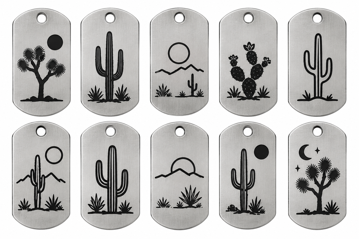 High Desert Stainless Steel Pendants – Original Laser-Engraved Designs